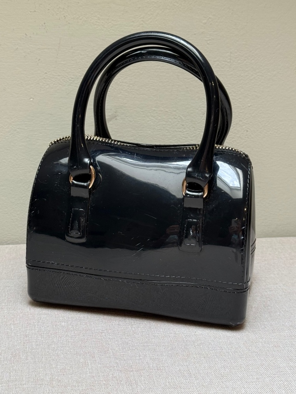 Small Black Jelly Style Candy Rubber Handbag Purse Satchel